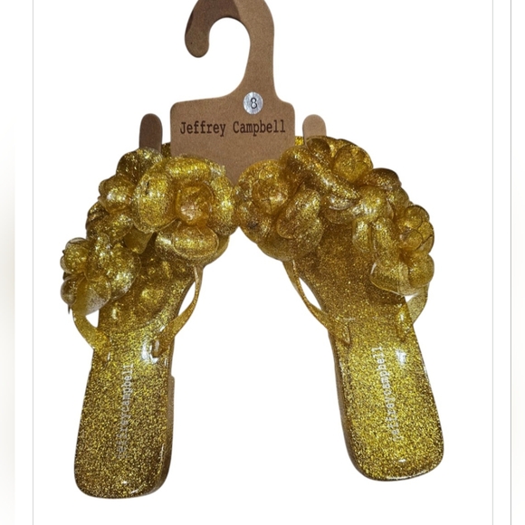 JEFFREY CAMPBELL Fleuris JellyFlip Flop In Gold Glitter SZ-8 NWT - Picture 9 of 9